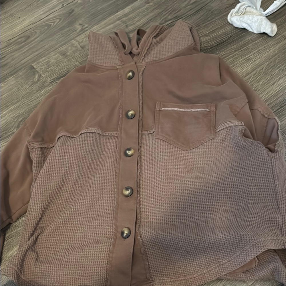 Brown Button-Up Hoodie Jacket - image 1